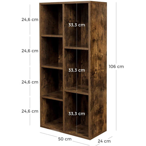 Rootz Bookcase - Storage Cabinet - 7 Compartments - Industrial - Wood - Brown - 50 x 24 x 106 cm