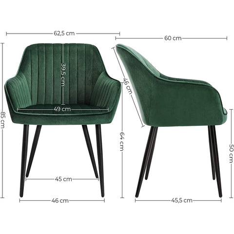 Rootz Dining Chair - Modern and Elegant Leisure Chair - Dining Chairs - Metal Legs - Green - 62.5 x 60 x 85 cm (LxWxH)