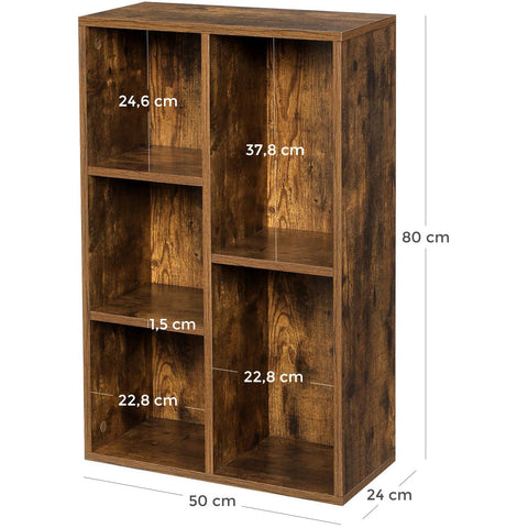 Rootz Bookcase - Storage cabinet with 5 compartments - Cupboards - Wood - Brown - 50 x 24 x 80 cm