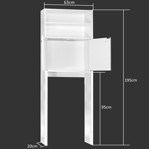 Rootz Bathroom Cabinet - Washing Machine Cabinet - High Cabinet - Side Cabinet - White - 195 x 63 x 20 cm