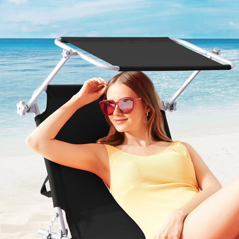Rootz Liege – Liege – Loungesessel – Gartenstuhl – Relaxsessel – klappbar – weißes Sonnendach – 195 x 60 x 30 cm