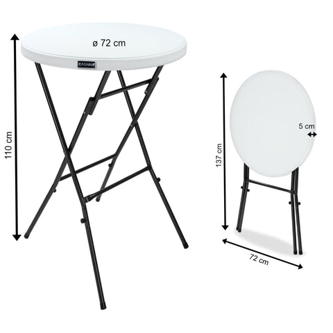 Rootz Standing Table - Folding Table - Garden Table - Foldable Table - Plastic - Metal - White - Ø 72 cm