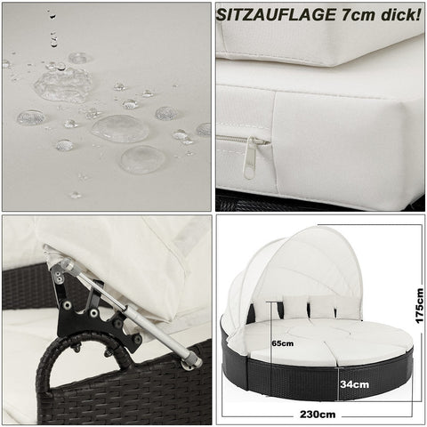 Rootz Sun Island - Whiteh Sun Canopy - Garden - Terrace - Garden Furniture - Polyrattan - Brown - Ø 230 cm