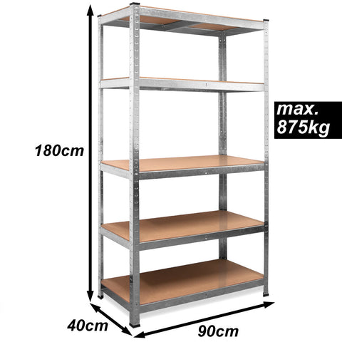Rootz Storage Rack - Shelving Unit - Whiteh Galvanized Metal - Shelves - Storage Space - Set Of 2 - 180 x 90 x 40 cm