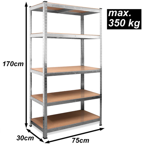Rootz Storage Rack - Shelving Unit - Whiteh Galvanized Metal - Shelves - Storage Space - 170 x 75 x 30 cm