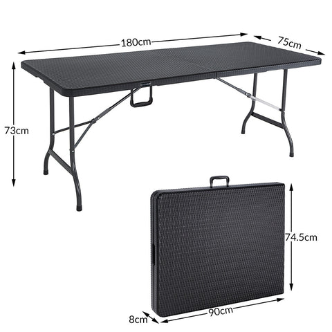 Rootz Folding table - Dining table - Picnic table - Foldable - Foldable - Tabletop Whiteh Practical Suitcase Function - 180 x 75 x 73 cm