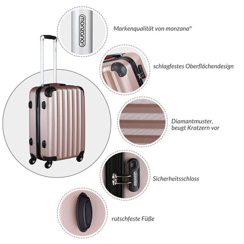 Rootz Reiskofferset - 4-delig - Hardcase - Extra Riemen - Praktischer Netvak - ABS