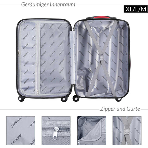 Rootz Reiskofferset - 4-delig - Hardcase - Extra Riemen - Praktischer Netvak - ABS