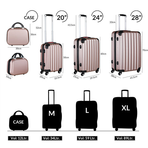 Rootz Reiskofferset - 4-delig - Hardcase - Extra Riemen - Praktischer Netvak - ABS