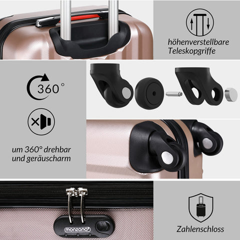 Rootz Reiskofferset - 4-delig - Hardcase - Extra Riemen - Praktischer Netvak - ABS