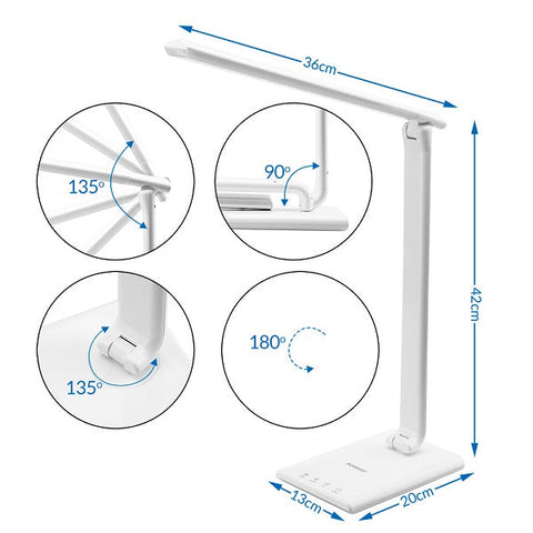 Rootz Table Lamp - Desk Lamp - LED Lamp - 5-Step Dimmer - White - 42 x 13 x 20 cm