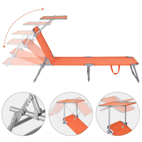 Rootz Liege – Liege – Loungesessel – Gartenstuhl – Relaxsessel – klappbar – weißes Sonnendach – 195 x 60 x 30 cm