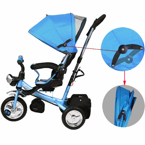 Rootz Kinderdreirad – Kinderwagen – Dreirad – multifunktional – faltbares Sonnendach – modern – Blau