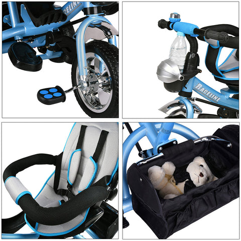 Rootz Kinderdreirad – Kinderwagen – Dreirad – multifunktional – faltbares Sonnendach – modern – Blau