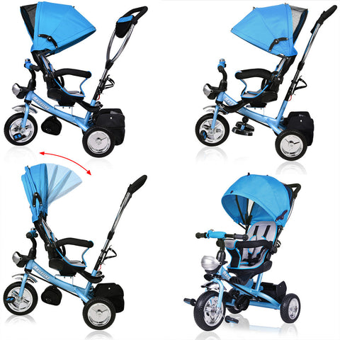 Rootz Kinderdreirad – Kinderwagen – Dreirad – multifunktional – faltbares Sonnendach – modern – Blau