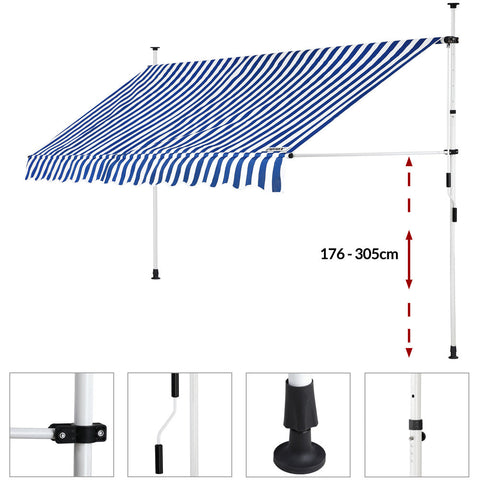 Rootz Station Awning - Sunshade - Steel/Polyester - Sun protection - Hand crank - 180 x 350 cm