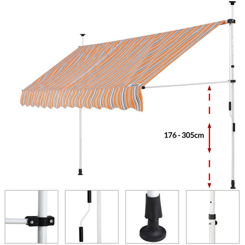 Rootz Station Awning - Sunshade - Steel/Polyester - Sun protection - Hand crank - 180 x 350 cm