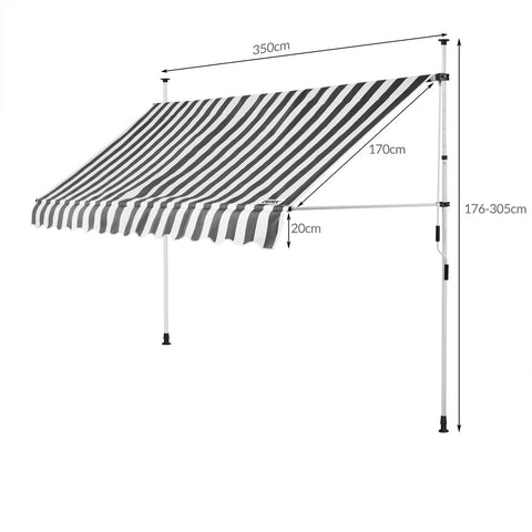 Rootz Station Awning - Sunshade - Steel/Polyester - Sun protection - Hand crank - 180 x 350 cm