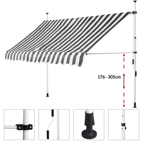Rootz Station Awning - Sunshade - Steel/Polyester - Sun protection - Hand crank - 180 x 350 cm