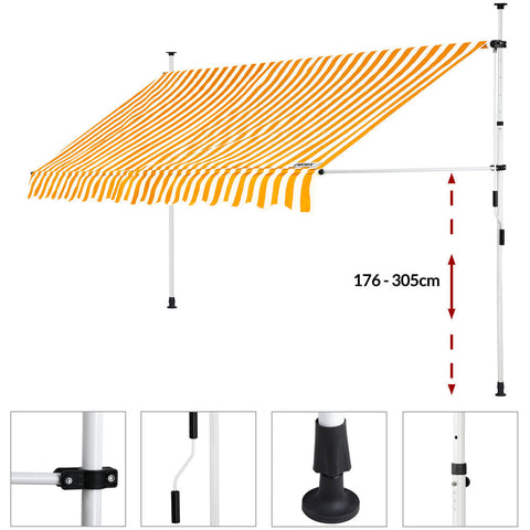 Rootz Station Awning - Sunshade - Steel/Polyester - Sun protection - Hand crank - 180 x 350 cm