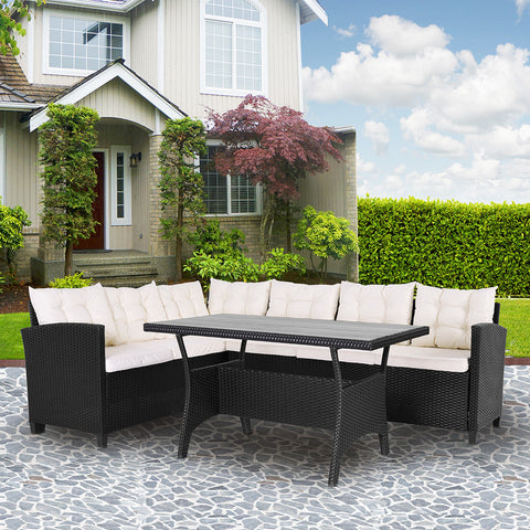 Rootz Loungeset - Wit WPC tafelblad - Tuin - Terras - Hoeklounge - Tuinmeubelen - Poly rotan
