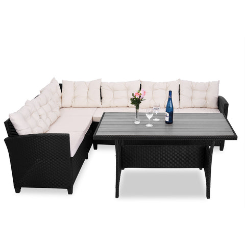 Rootz Loungeset - Wit WPC tafelblad - Tuin - Terras - Hoeklounge - Tuinmeubelen - Poly rotan