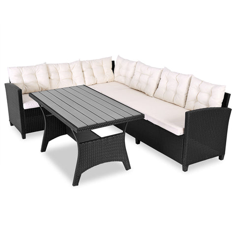 Rootz Loungeset - Wit WPC tafelblad - Tuin - Terras - Hoeklounge - Tuinmeubelen - Poly rotan
