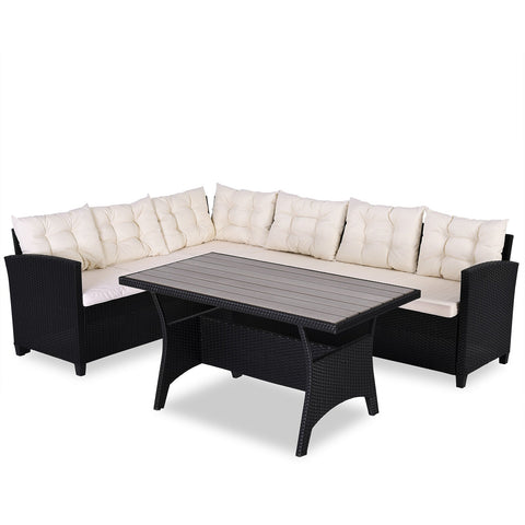 Rootz Loungeset - Wit WPC tafelblad - Tuin - Terras - Hoeklounge - Tuinmeubelen - Poly rotan