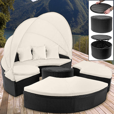 Rootz Sun Island - Lounge Set - Whiteh Sun Canopy - Garden - Terrace - Garden Furniture - Polyrattan - Ø 185 cm