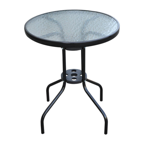 Rootz Garden Table - Glass Table - Bistro Table - Balcony Table - Black - Metal - Safety Glass - 60 x 70 cm
