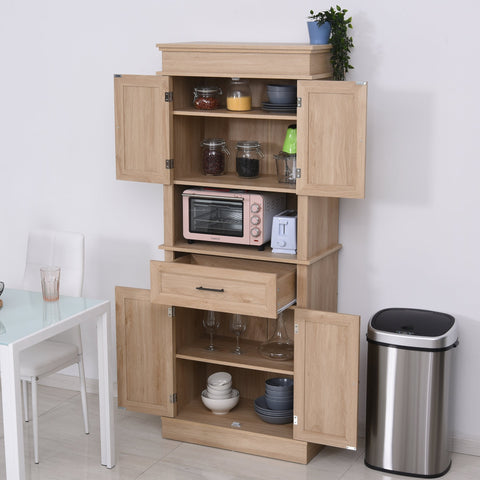 Rootz Kitchen Cabinet - Storage Cabinet - High Cabinet - Adjustable Shelf - Tilt Protection - Storage Space - Doors - MDF - Oak