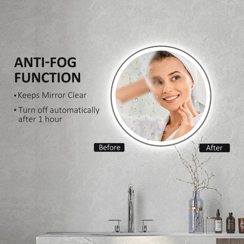 Rootz LED Bathroom Mirror - Round - Touch Function - Memory Function - No Fogging - Aluminum Frame - White+Silver - 60 x 60 cm