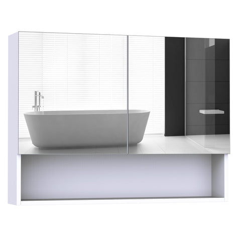 Rootz Mirror cabinet - Bathroom mirror - Wall mirror - LED - Wall cabinet - Storage space - Silver - White - Glass - 80 x 60 x 15 cm