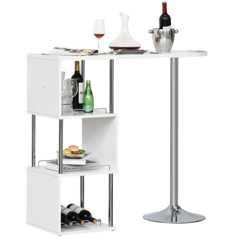 Rootz Bar table - standing table - storage compartments - iron frame - wine rack - tilt protection - 3 levels - 113 x 40 x 105 cm - white - silver