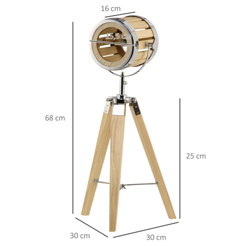 Rootz Table Lamp - Bedside Lamp - Tripod Lamp - Wood Tripod Frame - Spotlight Design - Natural/Silver - 30 cm x 30 cm x 68 cm