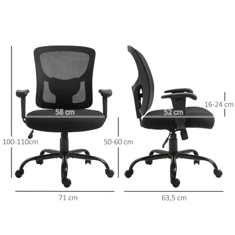 Rootz Office Chair - Mesh Office Chair - Desk Chair - Work Chair - 360° Rotatable - With Armrest - Height Adjustable - Black - 71 x 63.5 x 100-110 cm