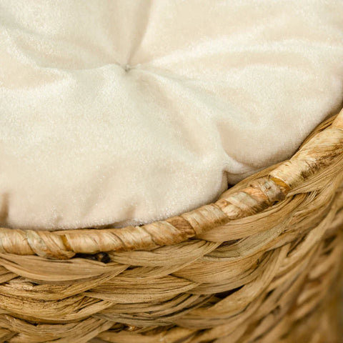 Rootz Cat Tower - Scratching Posts - Cat Cave With 2 Separate Caves - 1 Lying Surface - Water Hyacinth - Natural - 32L x 32W x 47H cm