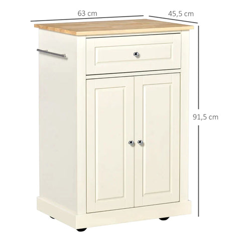 Rootz Kitchen Trolley - Rollable - Serving Trolley - Kitchen Trolley With Height-adjustable Shelves - Kitchen - Living Room - Dining Room - MDF - Country Style - Cream White - 63 x 45.5 x 91.5 cm