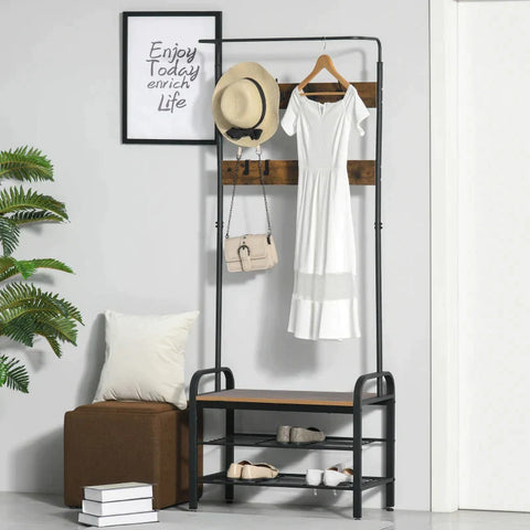Rootz Coat Rack - Shoe Rack - Clothes Rack - Hall Tree - 72 x 34 x 185 cm