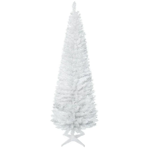 Rootz Christmas Tree - Artificial Pine Pencil Slim Tall Christmas Tree - Holiday Decor - Plastic Stand - White - Ø 55 x H180 cm