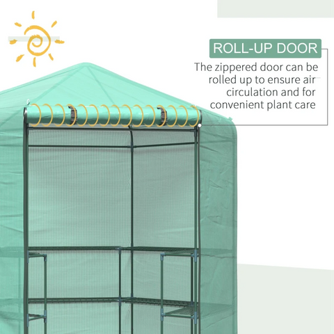 Rootz Hexagonal Greenhouse - Multi-tier Flower Shelves - Pe+steel - Dark Green - 2.25 X 1.94 X 2.15 M