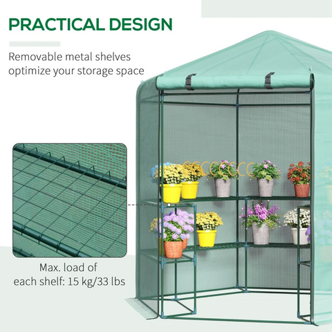 Rootz Hexagonal Greenhouse - Multi-tier Flower Shelves - Pe+steel - Dark Green - 2.25 X 1.94 X 2.15 M