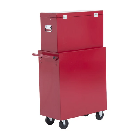 Rootz Mobile Tool Trolley - Workshop Trolley - Tool Box - Upper Box - Lower Box - Red
