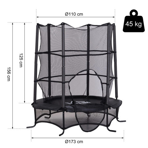 Rootz Trampoline - Kindertrampoline - Tuintrampoline - Trampoline met veiligheidsnet - Trampoline met randafdekking - Rubberen touw gevoerd - Zwart