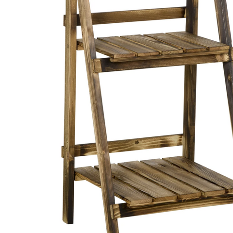 Rootz Plant Ladder - Flower Shelf - Plant Stairs - Flower Bench - Flower Stand - 3-tier - Fir Wood - Dark Brown - 40 x 37 x 93 cm