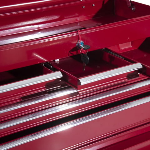 Rootz Mobile Tool Trolley - Workshop Trolley - Tool Box - Upper Box - Lower Box - Red