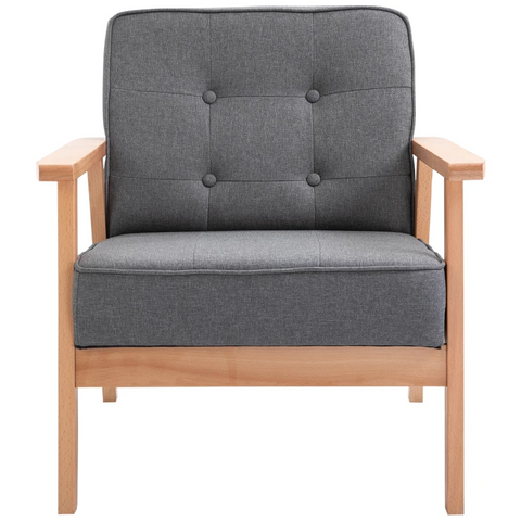 Rootz Armchair - Accent Chair - Single Sofa -lounge Chair - Upholstered Chair - With Armrests - Wooden Frame - Dark Gray - 64.5 x 70 x 74 cm