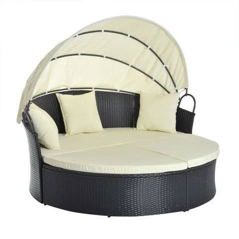 Rootz Sun Island - Poly Rattan - Sun Canopy - Seat Cushion - Pillow - Foldable - Black/cream - 171 Cm X 180 Cm X 155 Cm