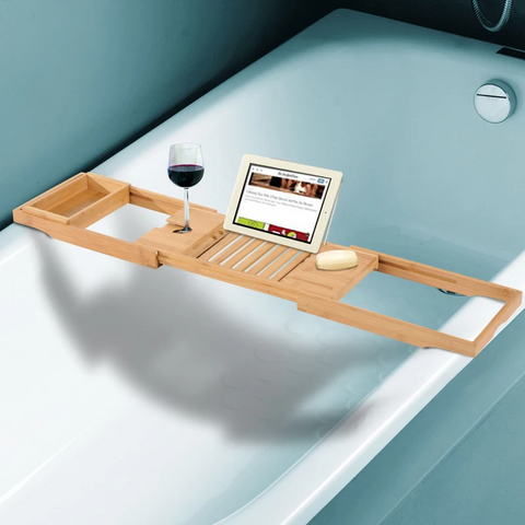 Rootz Bathtub Shelf - Bathtub Bridge - Bathtub Support - Bathtub Tray- Bathtub - Bamboo - Natural - (70-105) X 21.8 X 5 Cm