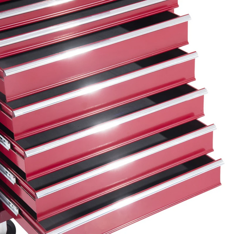 Rootz Mobile Tool Trolley - Workshop Trolley - Tool Box - Upper Box - Lower Box - Red